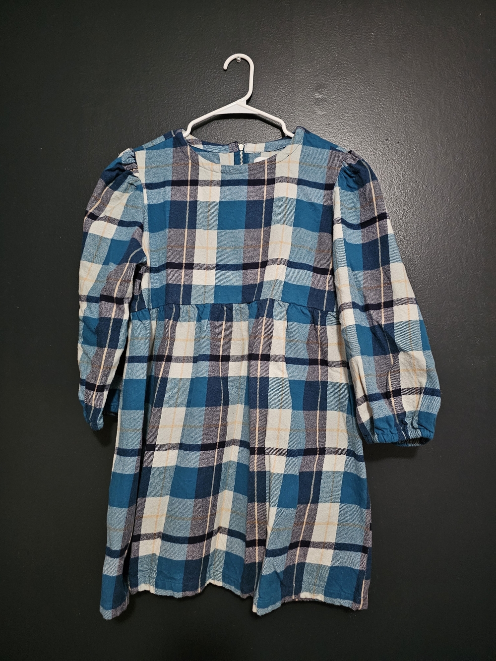 Women's Blue Plaid Long-Sleeve Dress